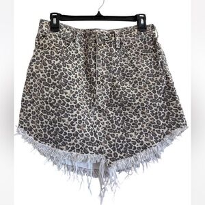 Free People “We The Free” Bailey Leopard Raw Hem Denim Skirt | Boho